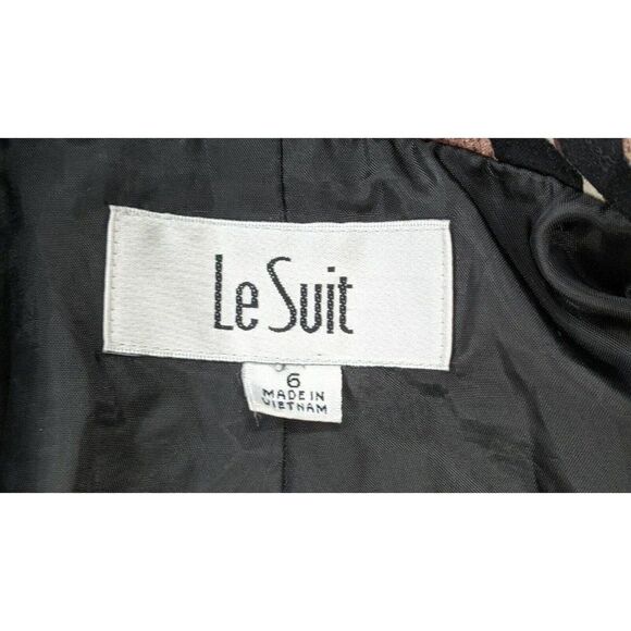 Le Suit Womens Size 6 Brown Leopard Print Collared Slit Cuff 3 Button Blazer - Picture 5 of 7